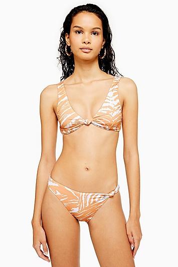 Topshop Orange Tiger Knot Bikini Bottoms