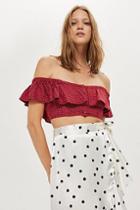 Topshop Spot Frilly Bardot Top