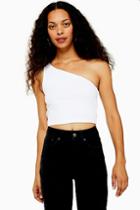 Topshop Petite White One Shoulder Ribbed Crop Top