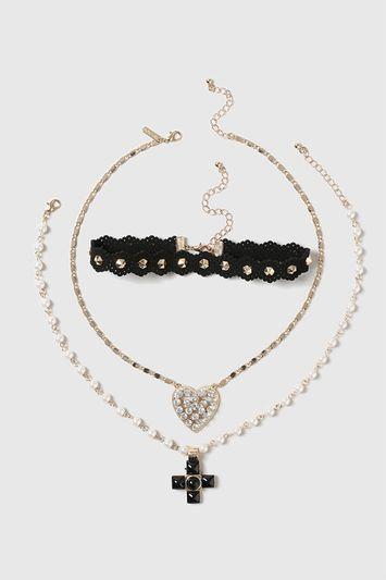 Topshop Heart Cross Choker Multirow Necklace