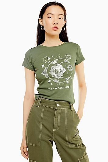 Topshop Tall Khaki Wayward One Motif T-shirt