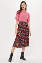 Topshop Floral Pleat Midi Skirt