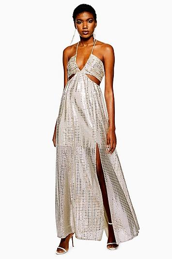 Topshop Glitter Cut-out Maxi Dress
