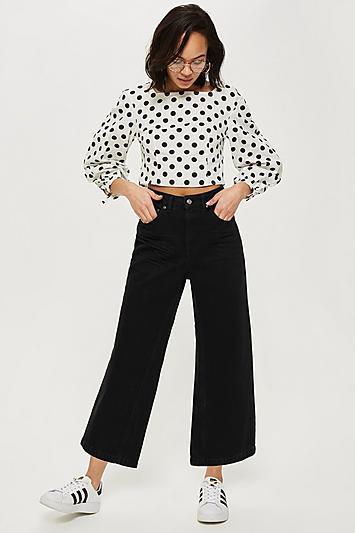 Topshop Moto Clean Black Cropped Wide Leg Jeans