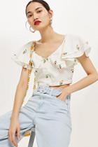 Topshop Petite Embroidered Frill Bardot Top