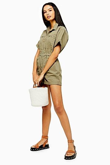 Topshop Phoenix Khaki Utility Denim Romper