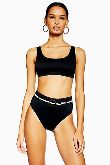 Topshop Black High Waist Belted Bikini Bottoms