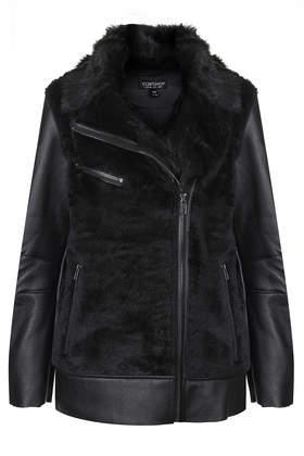 Topshop Faux Fur Bonded Biker Jacket