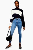 Topshop Mid Blue Ripped Waistband Jamie Jeans