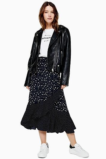 Topshop Black And White Spot Wrap Midi Skirt