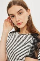 Topshop Lace Trim Striped T-shirt