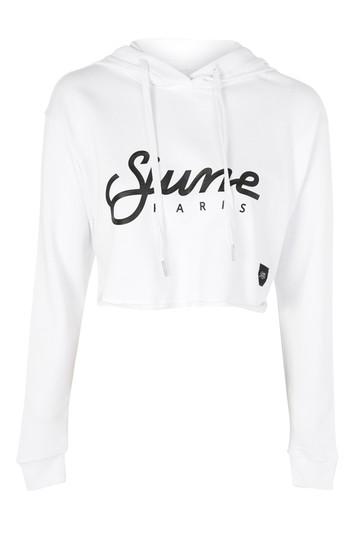 Topshop Cropped Slogan Hoodie By Sixth June