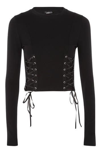 Topshop Lace Up Long Sleeve Crop Top