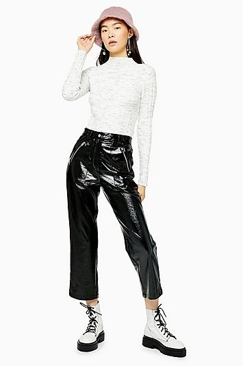 Topshop Black Vinyl Straight Leg Trousers