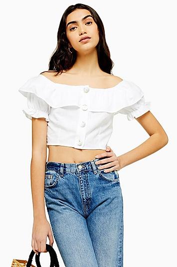 Topshop Bardot Button Through Bardot Top