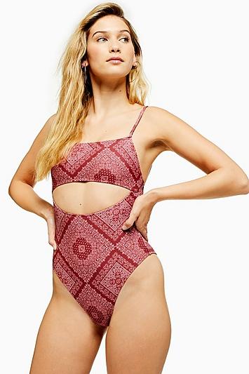 Topshop Scarf Print Split Middle Swimsuit