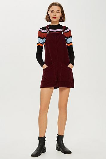 Topshop Burgundy Corduroy Pinafore Dress