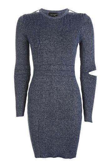 Topshop Slash Pleated Knitted Dress