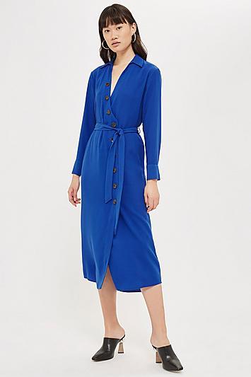 Topshop Horn Button Shirt Midi Dress