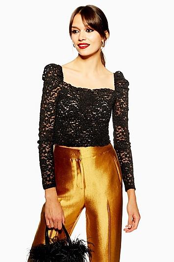 Topshop Metallic Daisy Lace Top