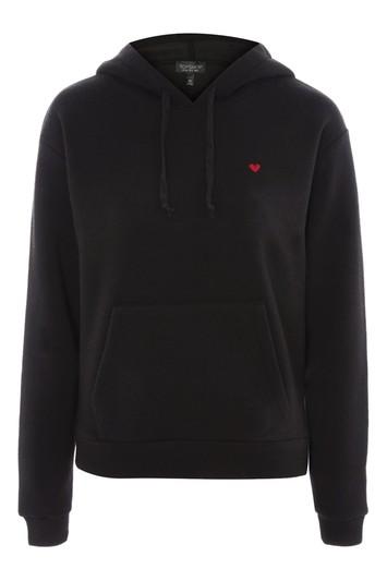 Topshop Black Embroidered Heart Hoodie