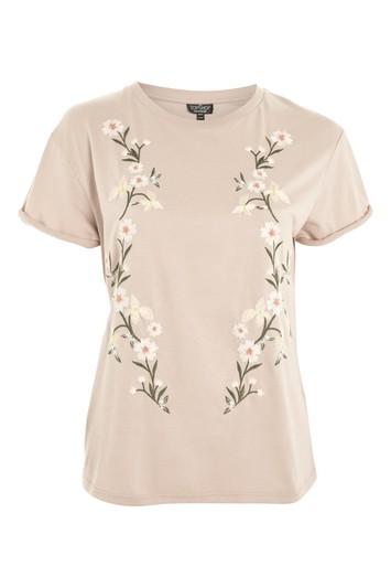 Topshop Tall Flower Embroidered T-shirt