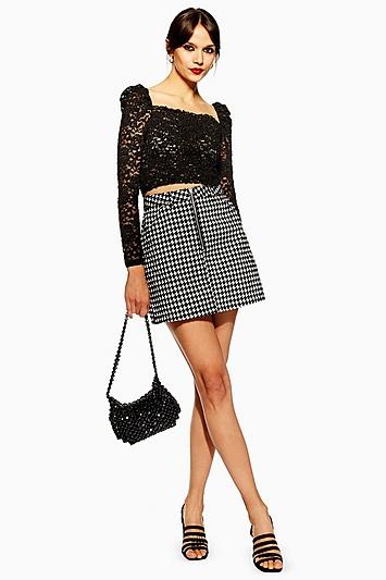 Topshop Houndstooth Flocked Skirt