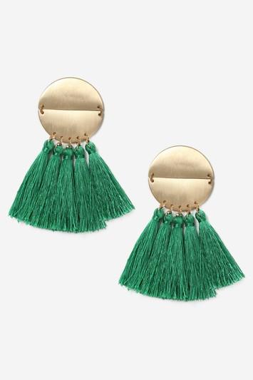 Topshop Green Split Disc And Tassel Earrings
