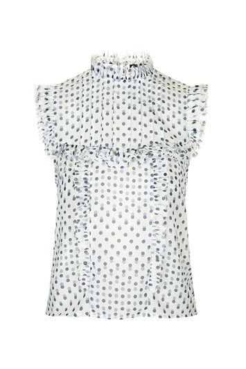 Topshop Polka Dot Frill Blouse