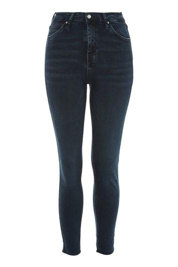Topshop Moto Blue Black Raw Hem Jamie Jeans