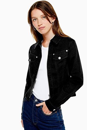 Topshop Black Stretch Denim Slim Zip Jacket