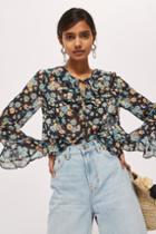 Topshop Floral Print Frilled Ruffle Blouse