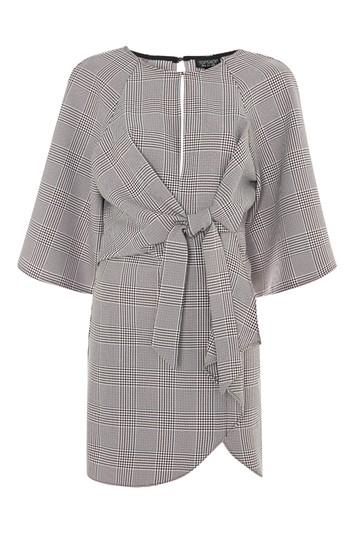 Topshop Prince Of Wales Checked Knot Mini Dress