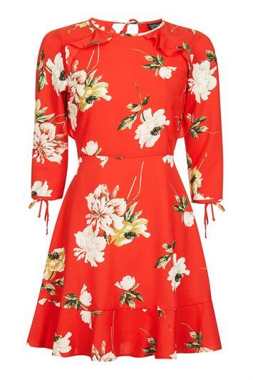 Topshop Red Paint Floral Tea Dress