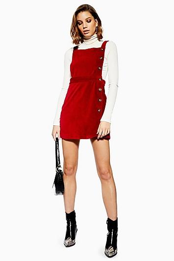 Topshop Petite Button Corduroy Pinafore Dress