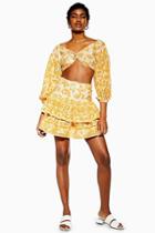 Topshop Yellow Printed Broderie Mini Skirt