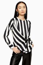 Topshop Black And White Stripe Tie Side Blouse