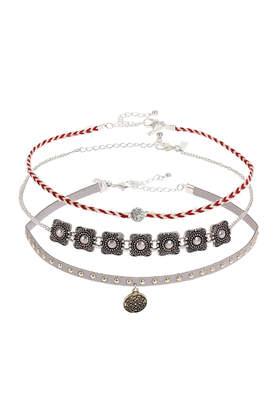 Topshop Metal And Fabric Necklace Pack