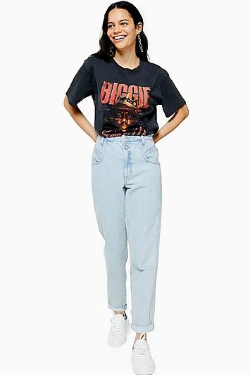 Topshop Bleach Wash Double Button Mom Jeans