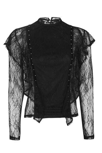 Topshop Lace Ruffle Stud Top