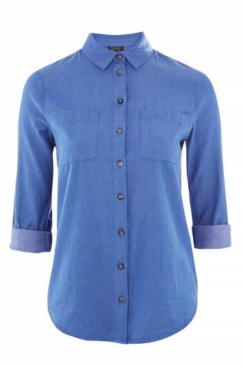 Topshop Vine Floral Embroidered Chambray Shirt