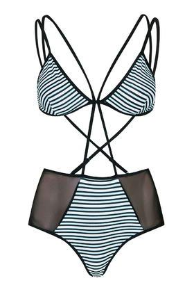 Topshop Stripe Mesh Cut-out Swimsuit