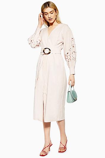 Topshop Cutwork Balloon Sleeve Midi Dress
