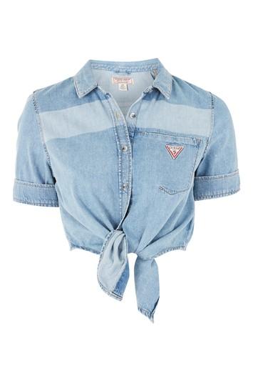 Topshop Tie Front Denim Shirt By Guess Originals