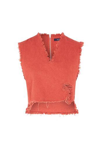 Topshop *denim Crop Top In Burnt Orange By Waven