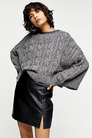 Topshop Navy Knitted Super Crop Cable Jumper