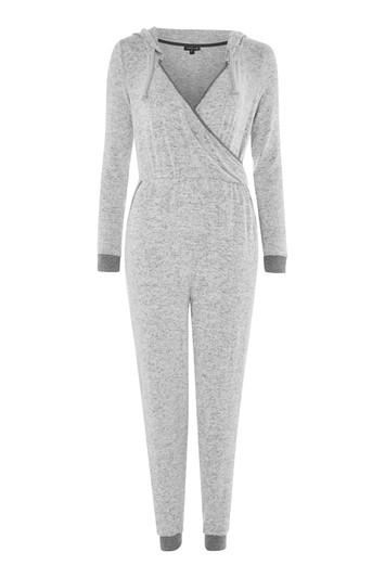 Topshop Hooded Wrap Supersoft Jumpsuit