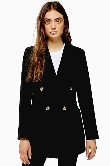 Topshop Black Belted Twill Blazer