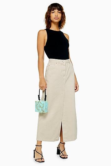 Topshop *stone Denim Maxi Skirt By Boutique