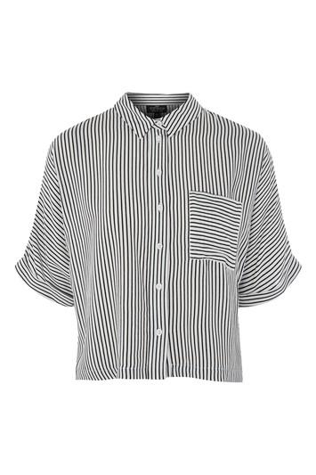 Topshop Petite Stripe Short Sleeve Cropped Shirt